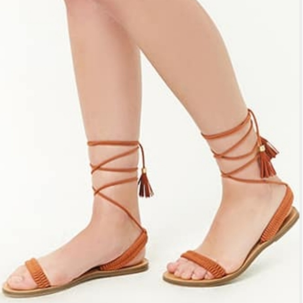 Tan Braided Lace-Up Sandals